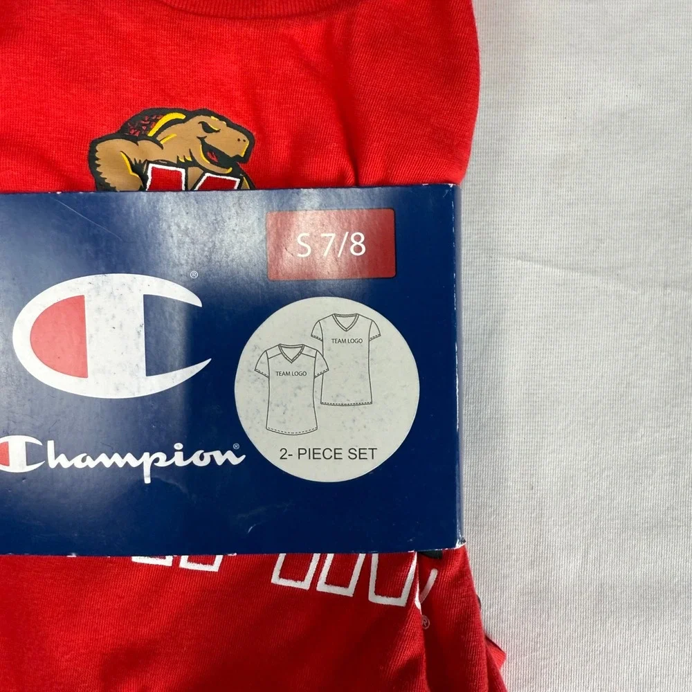 Champion Maryland Terrapins Youth 2-Piece T-Shirt Set‎ Red Grey Size S 7/8 NEW
